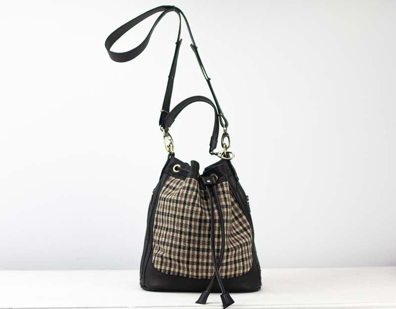 Danae bag - Black leather and plaid wool - milloobags