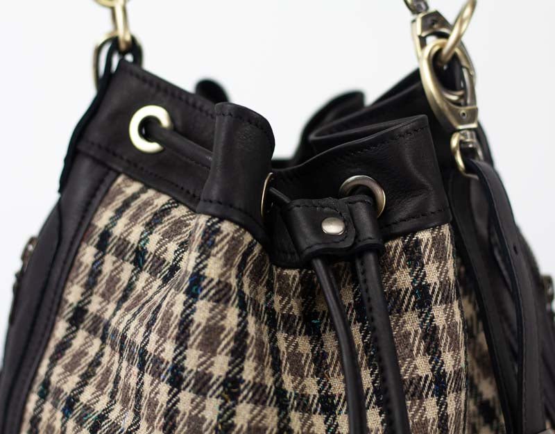 Danae bag - Black leather and plaid wool - milloobags