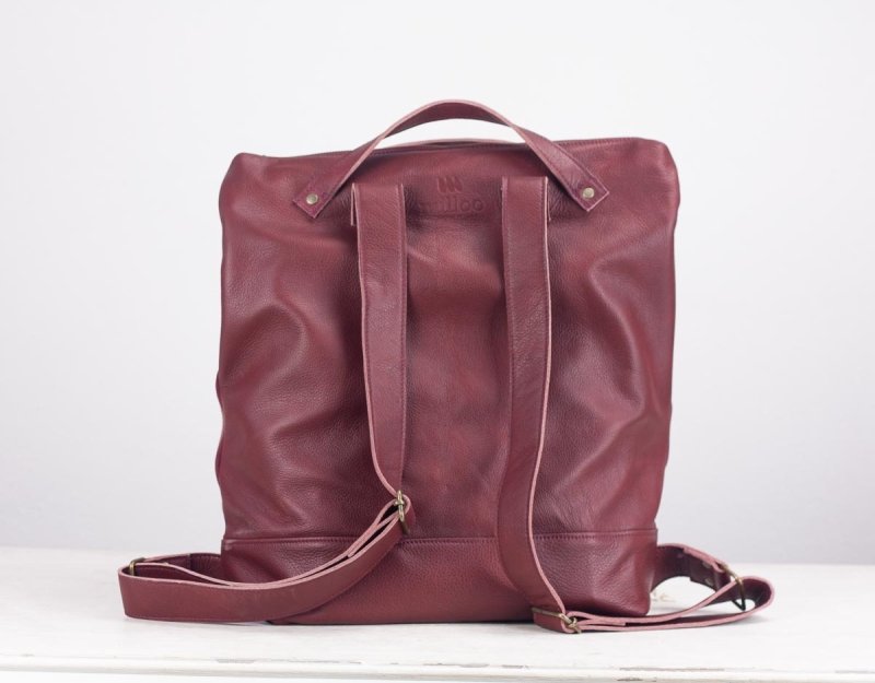 Minos backpack - Burgundy hand woven leather - milloobags