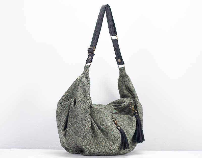 Kallia crossbody bag - Mint wool and black leather - milloobags
