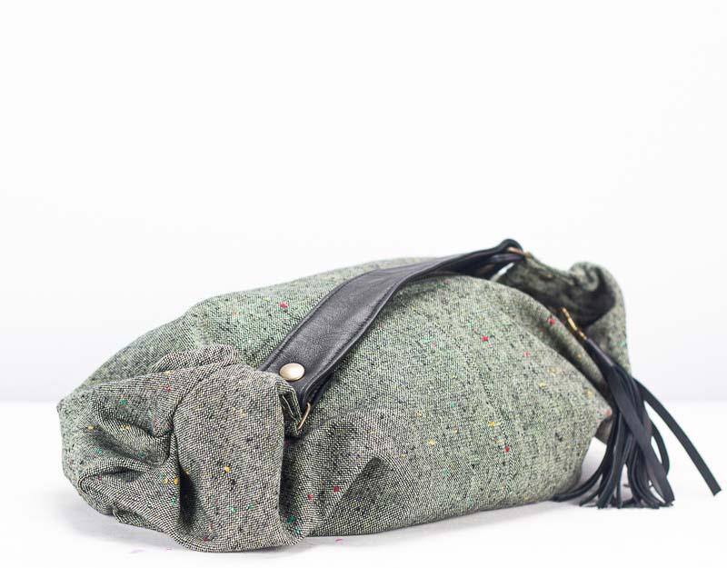 Kallia mini bag - Mint wool and Black leather - milloobags
