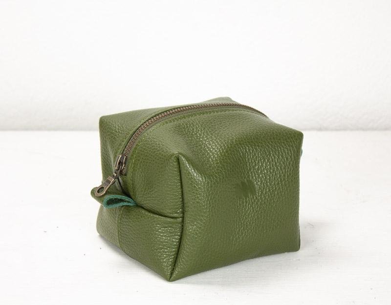 Cube case - Olive green soft leather - milloobags