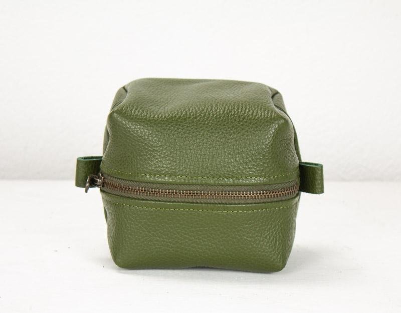 Cube case - Olive green soft leather - milloobags
