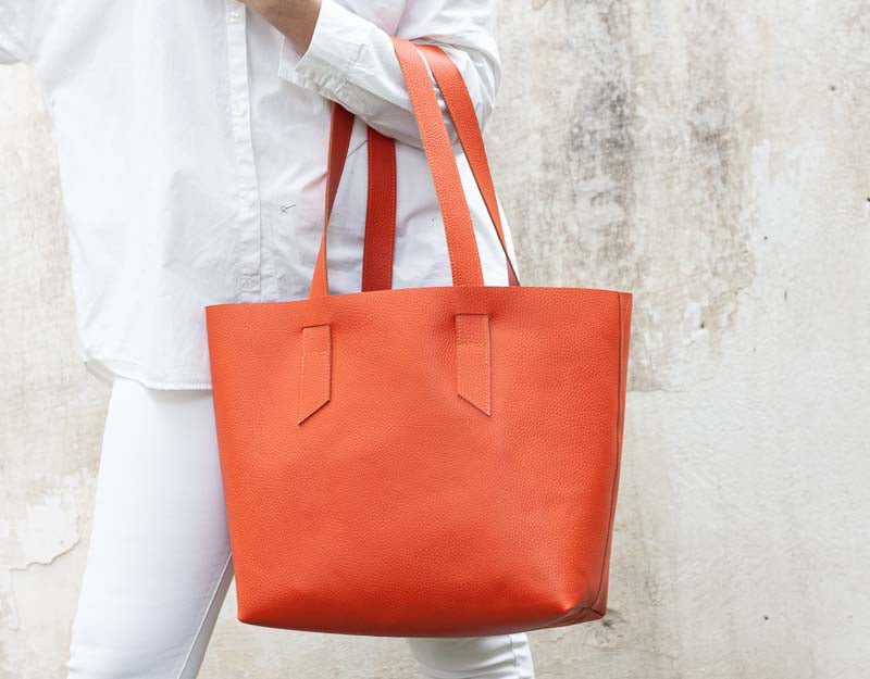 Calisto tote bag - Orange pebbled leather - milloobags