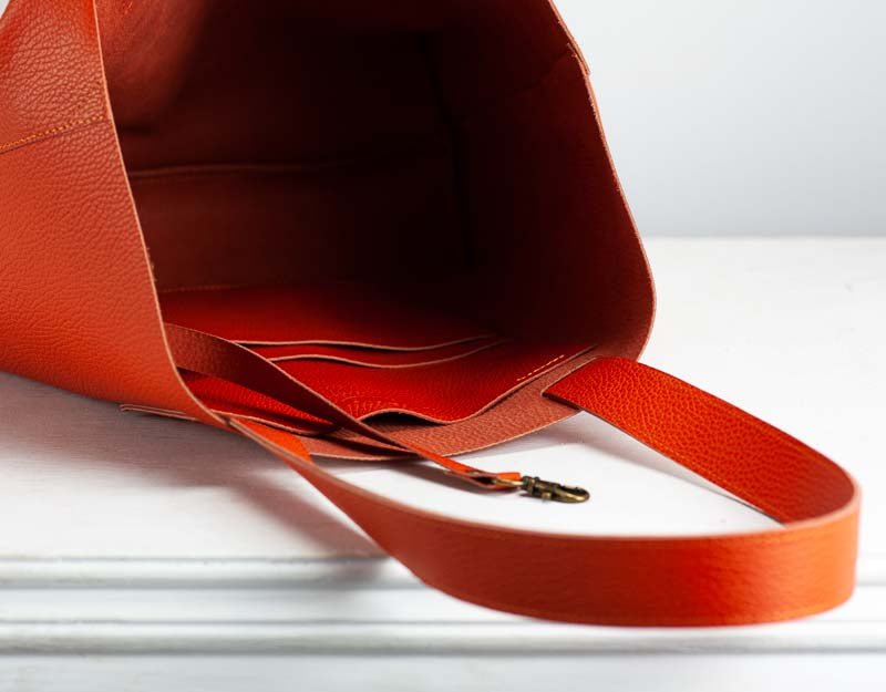 Calisto tote bag - Orange pebbled leather - milloobags