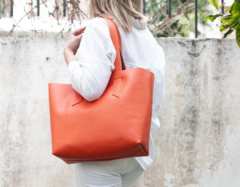 Calisto tote bag - Orange pebbled leather - milloobags