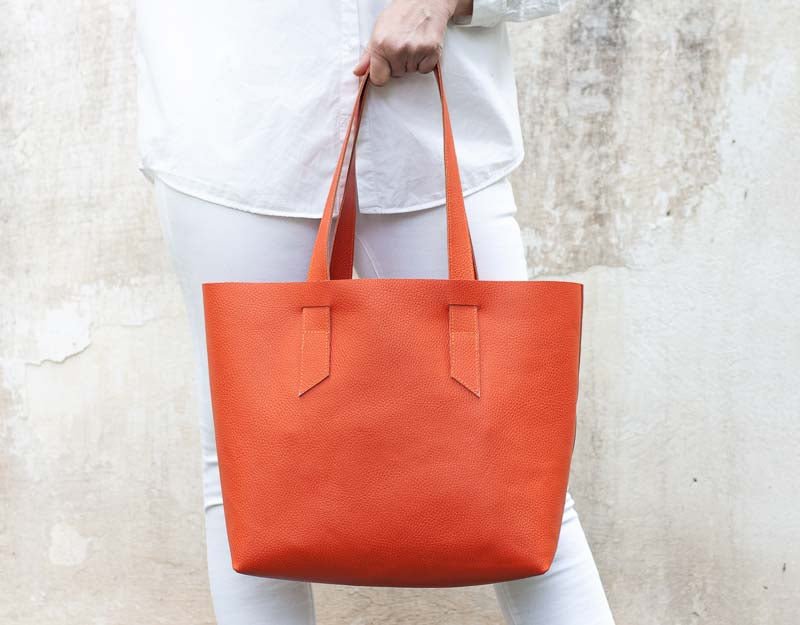 Calisto tote bag - Orange pebbled leather - milloobags