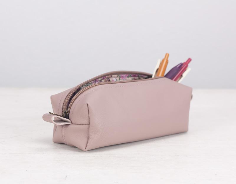 Rec pencil case - Beige pink leather - milloobags