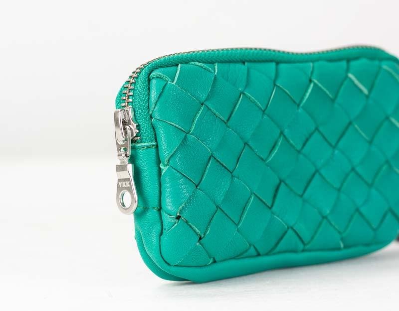 Antheia wallet - Teal Blue handwoven leather - milloobags