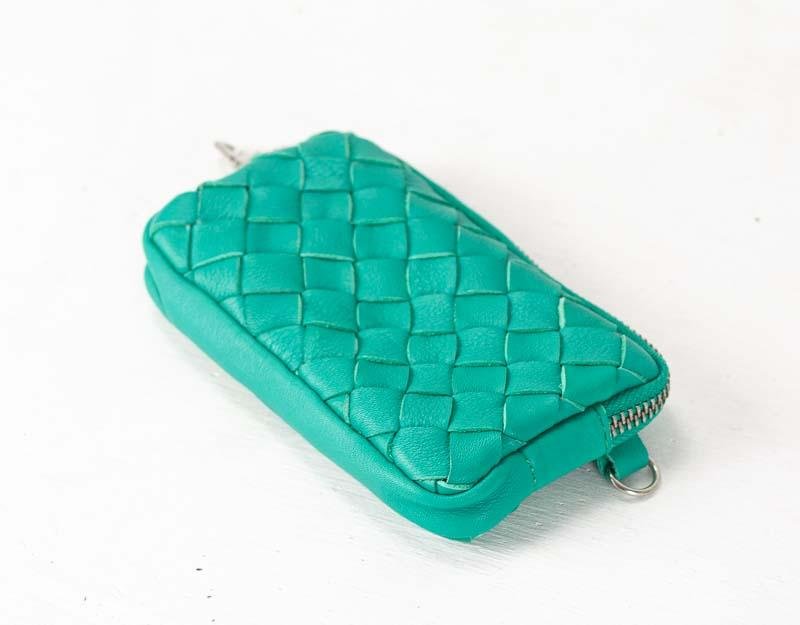 Antheia wallet - Teal Blue handwoven leather - milloobags