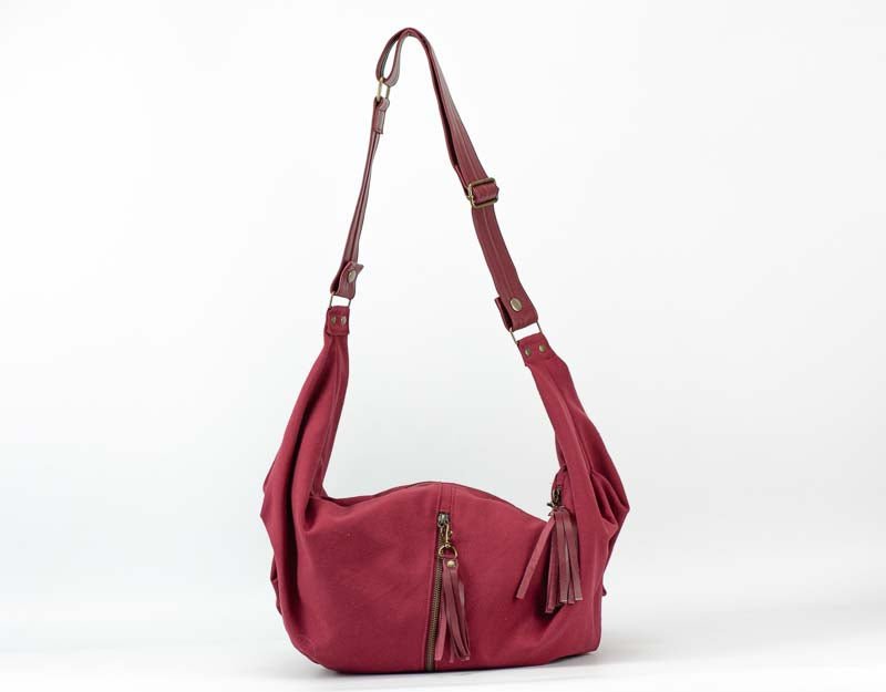 Kallia crossbody bag - Wine red canvas and leather - milloobags