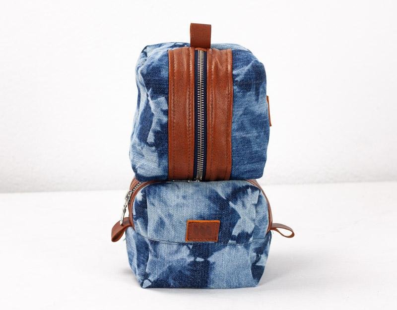 Cube case - Tie dye jeans and brown leather